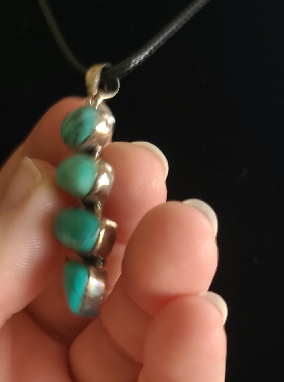 Turquoise Stone Pendant Necklace On Black Cord - Picture 4 of 7